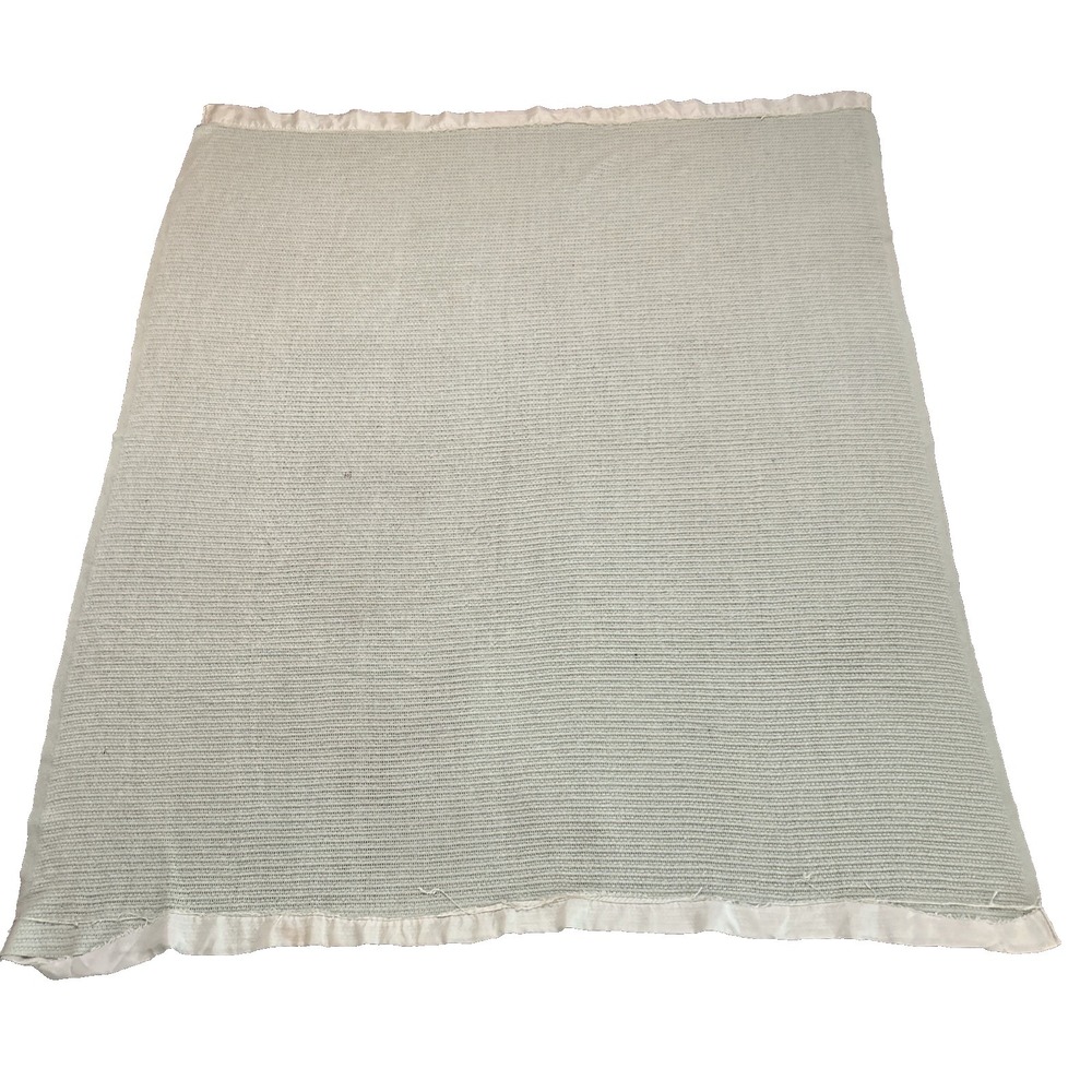 Vintage Fieldcrest Green Blanket 100% Acrylic Satin Trim 65"x80" Waffle Weave